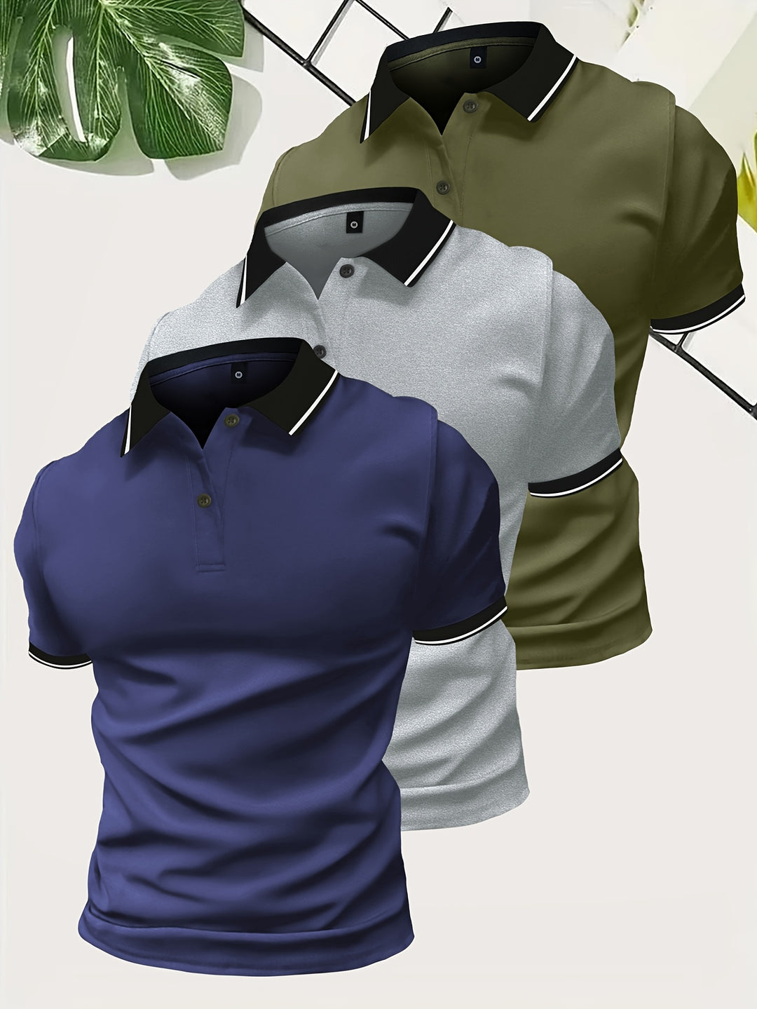 Men's 3 Piece Polo Shirt | Casual & Solid Colour | Lightweight Polyester | Short Sleeve