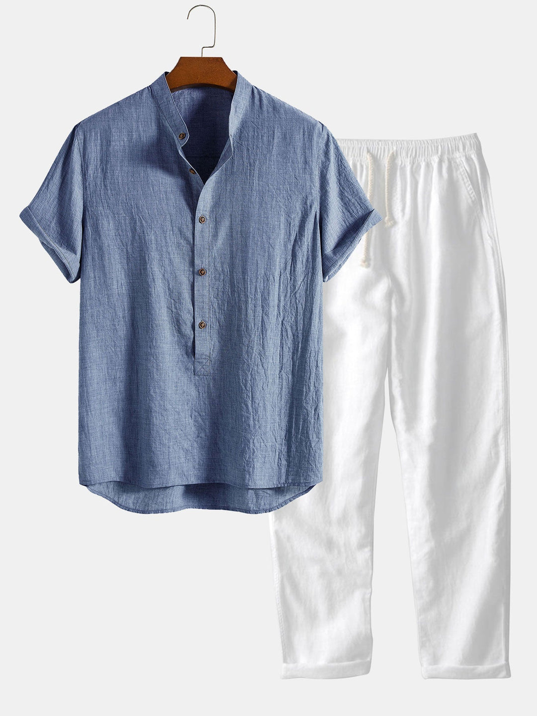 Men's Set | Short-sleeve Shirt & Trousers | Breathable & Casual | Linen Blend & Cotton
