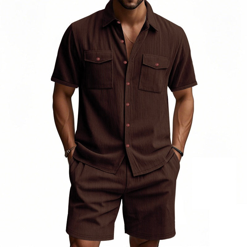 Men's Summer Set | Solid Colour Shirt & Shorts | Stylish & Breathable