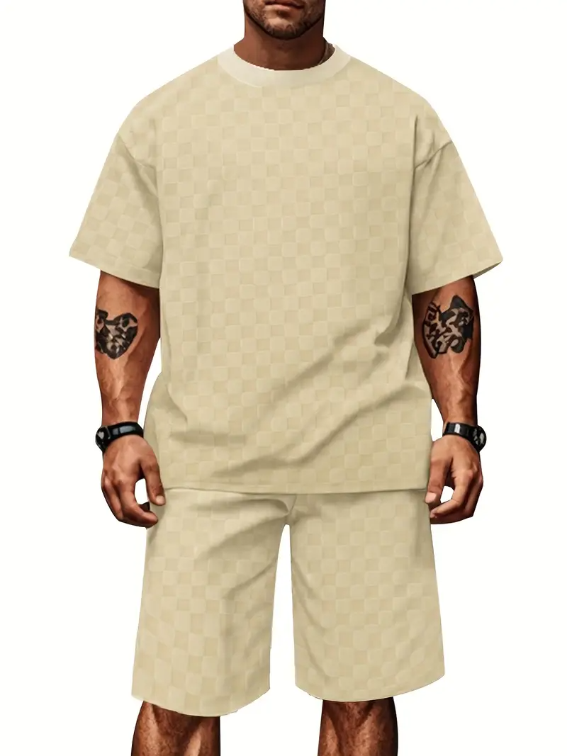 Men's Set | Trendy & Comfortable | Checkered Overall & Leisure Set | 2-Piece