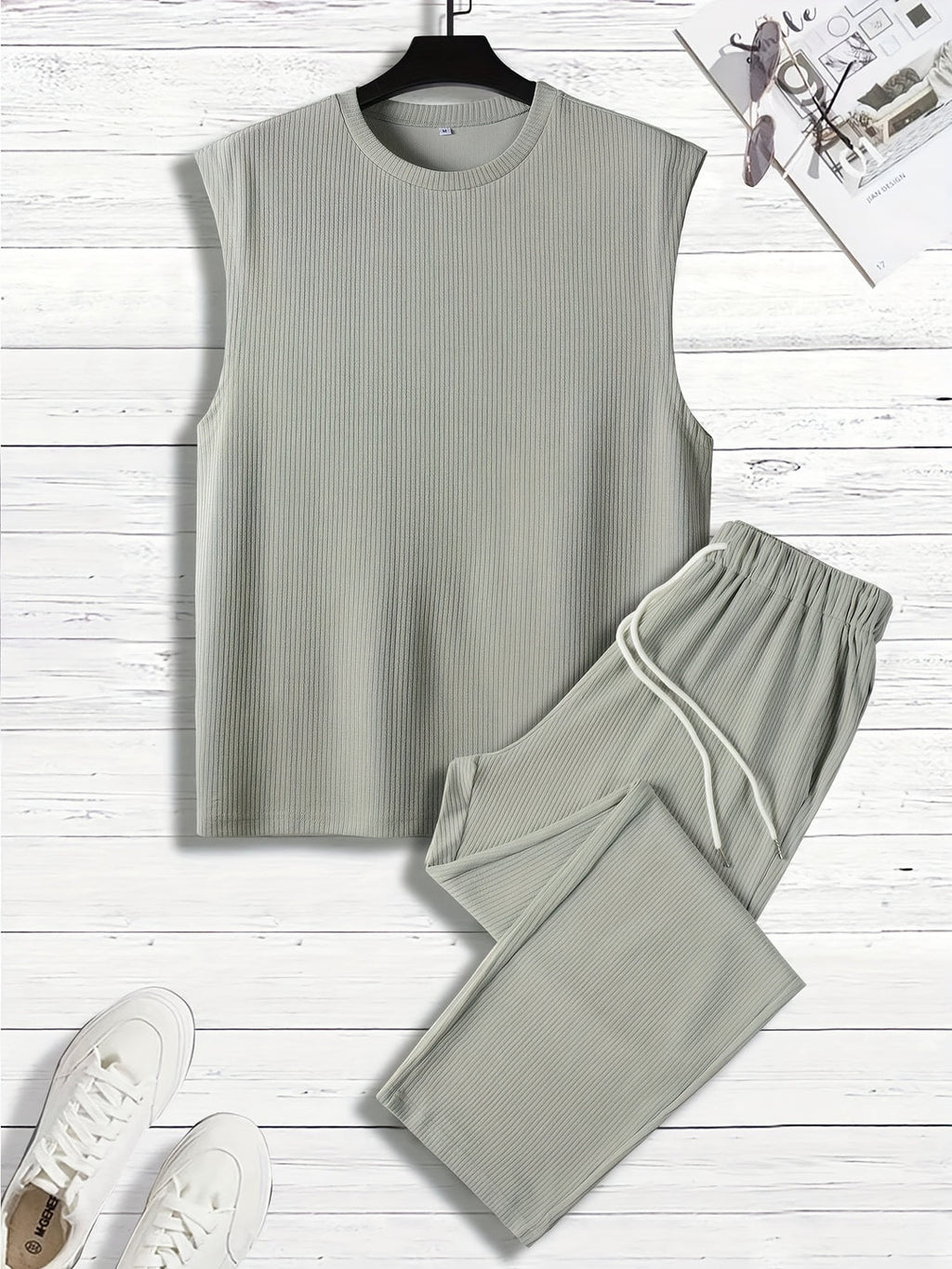 Men's set | Sleeveless Tank Top & Trousers with Drawstring | Casual Summer Comfortwear