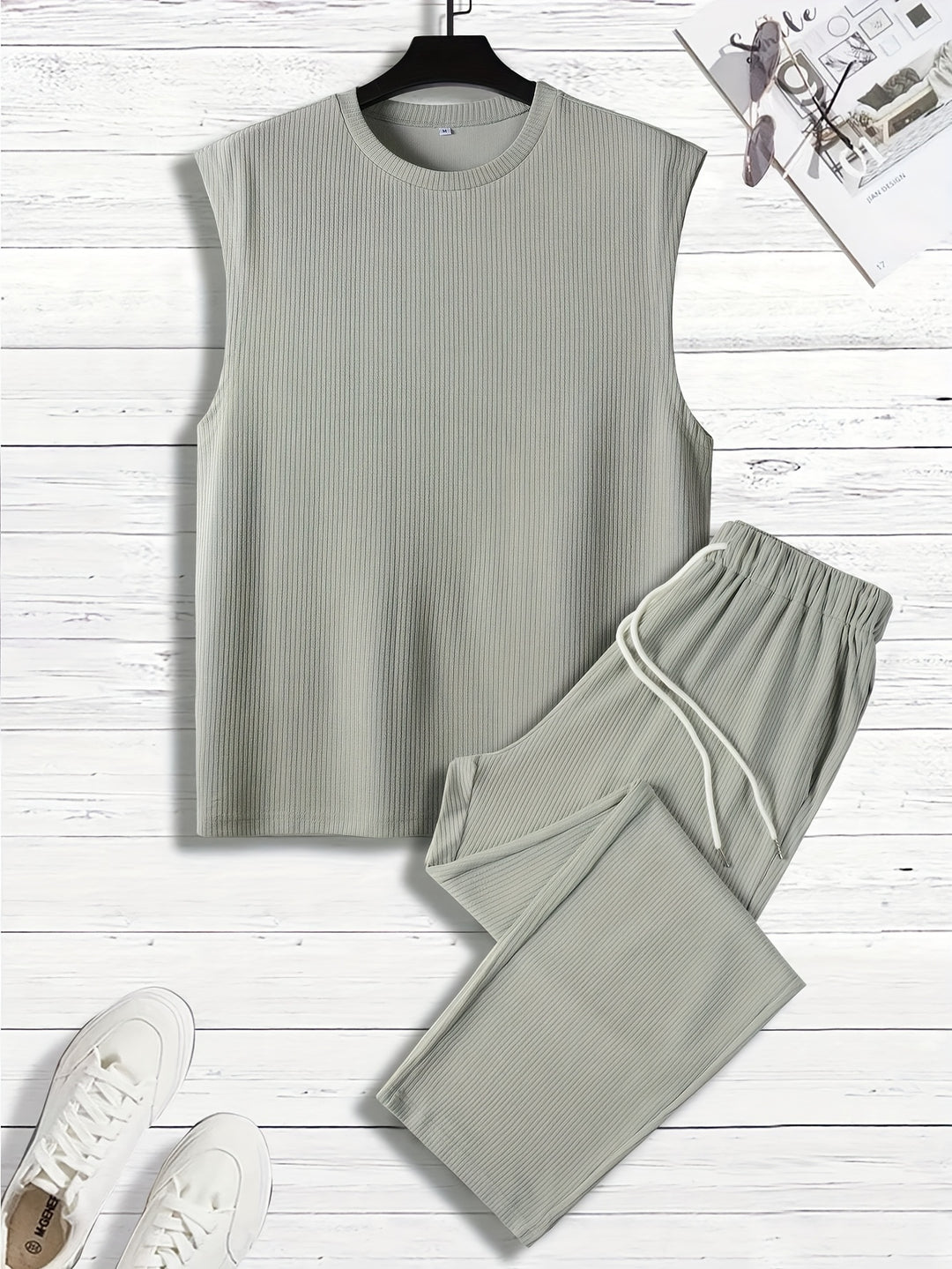 Men's set | Sleeveless Tank Top & Trousers with Drawstring | Casual Summer Comfortwear