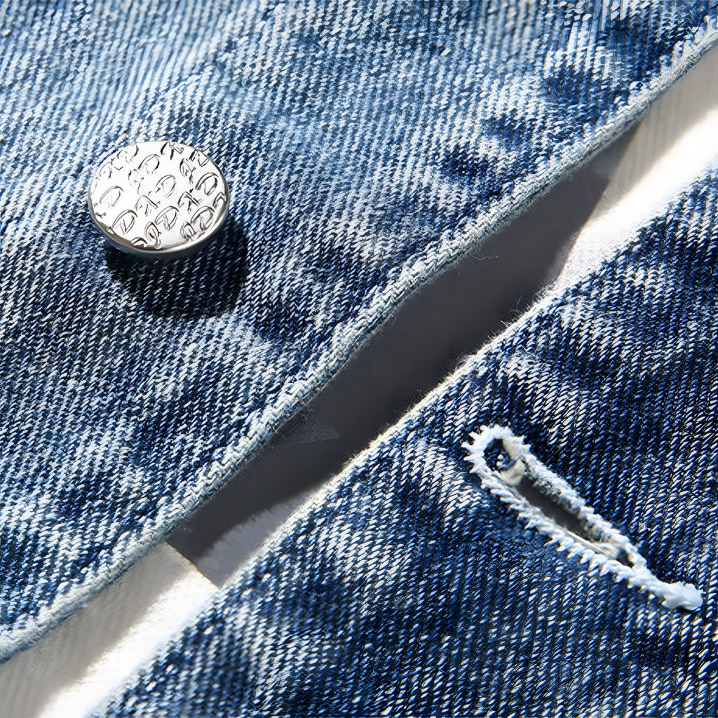 Classic denim jacket for men with wide shoulders and unique rock pattern | Beau