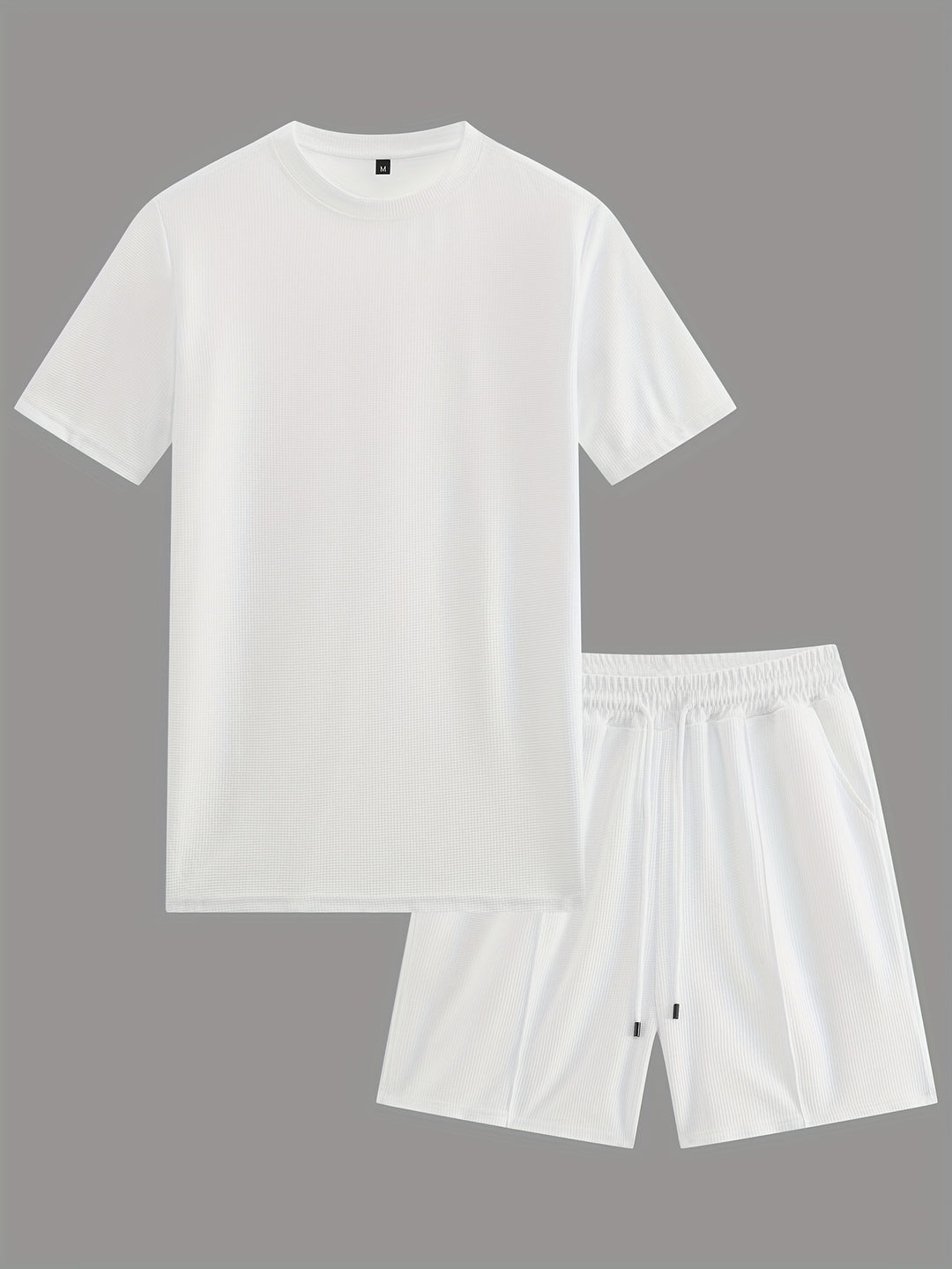 Men's Sports Set | Waffle Knit T-shirt & Drawstring Shorts | Comfortable & Trendy