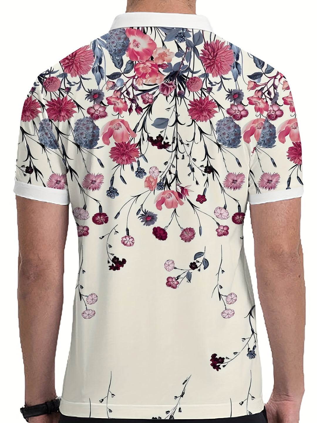 Men's shirt | Floral print & Casual | Breathable & Summery | White with Pink & Purple