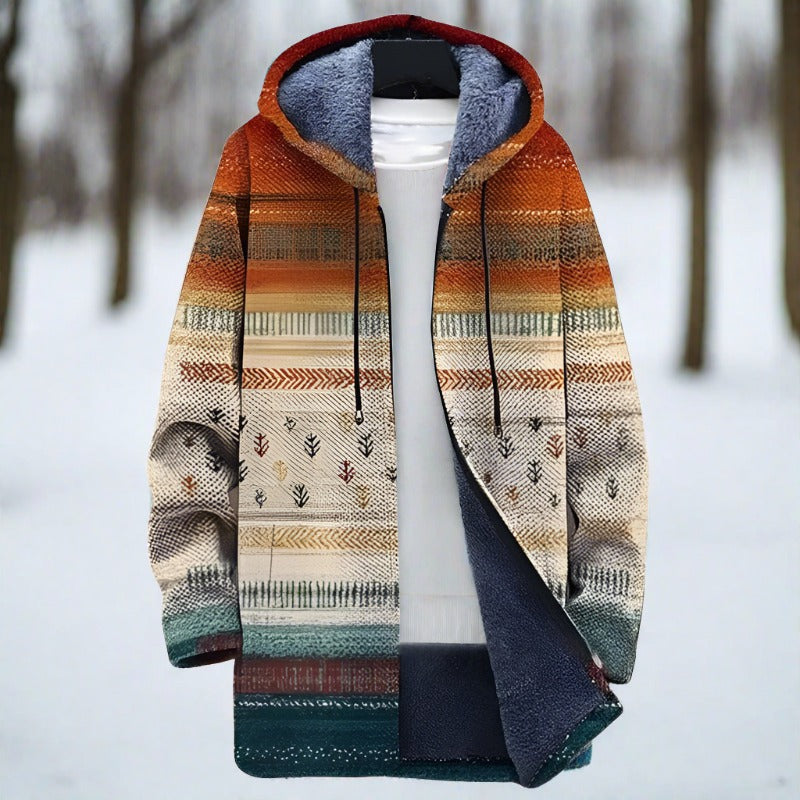 Comfortable and stylish men's winter coat with geometric retro art and classic charm | Fedde
