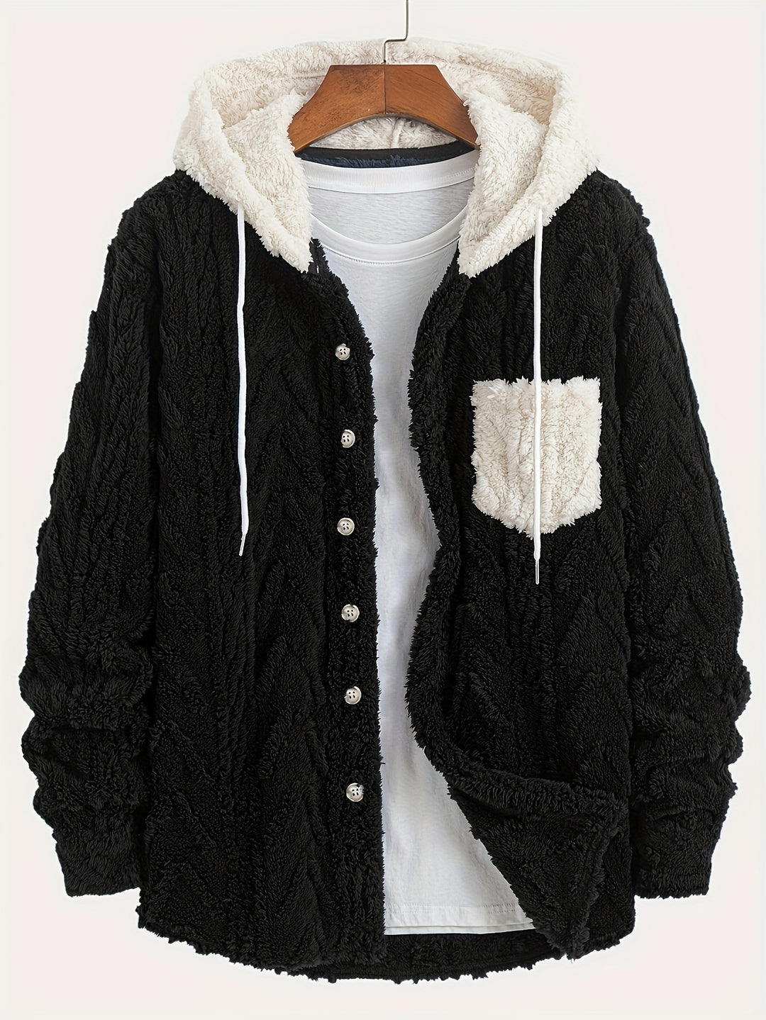 Cozy men's jacket | Warm & Stylish | Double-sided Plush Fleece | Hood & Button
