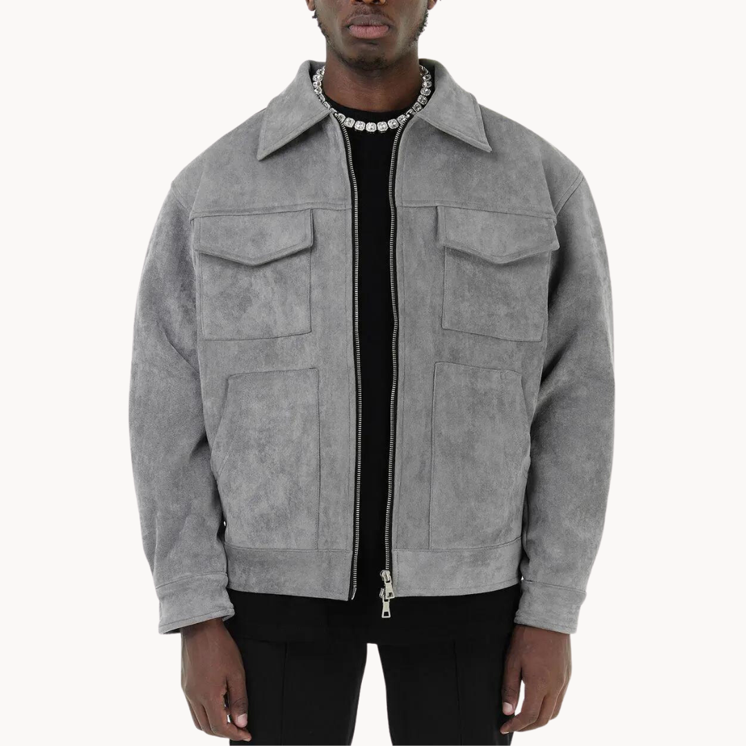 Luxurious suede jacket with streamlined zip detail for unparalleled sophistication | Sam