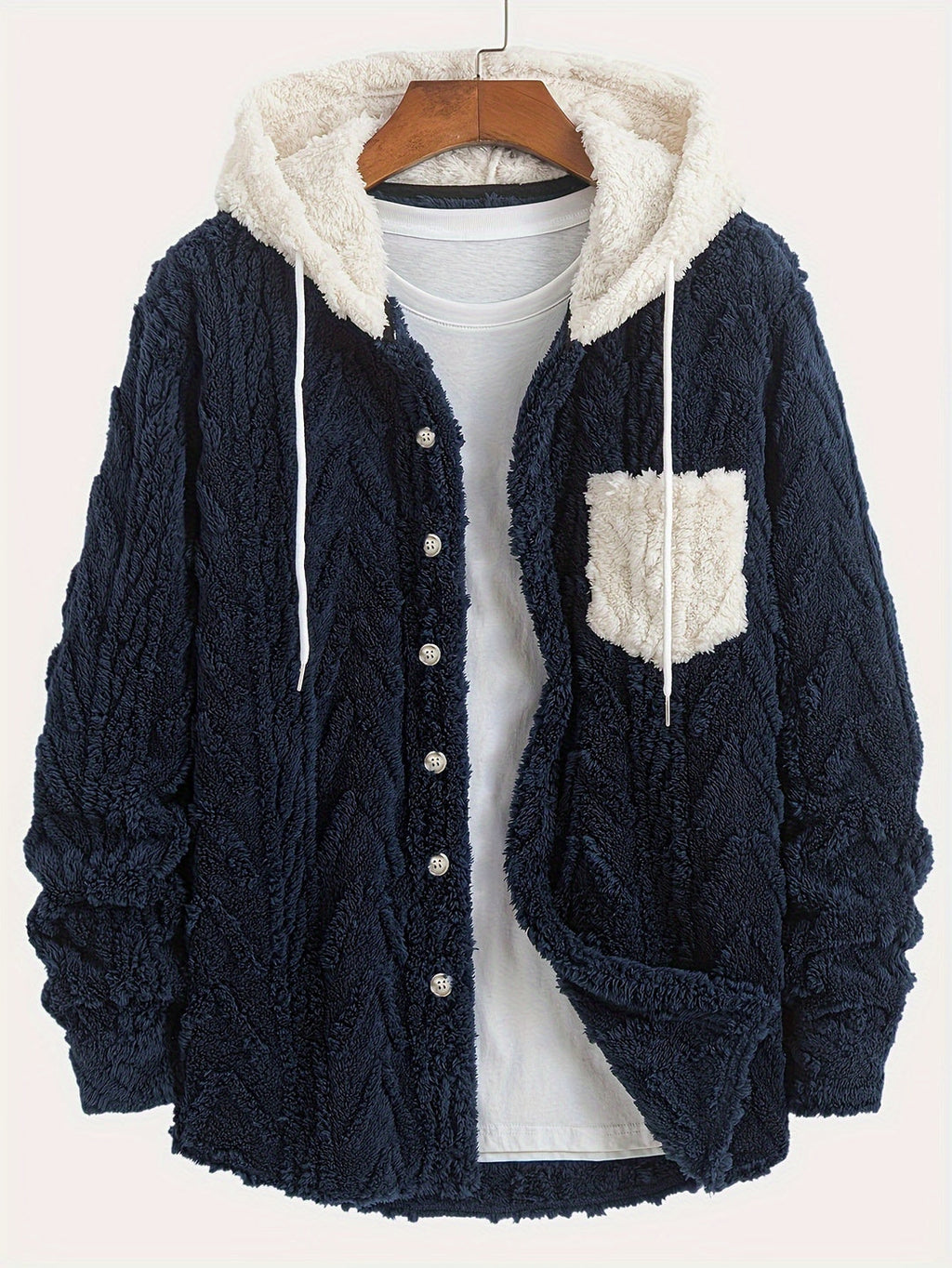 Cozy men's jacket | Warm & Stylish | Double-sided Plush Fleece | Hood & Button