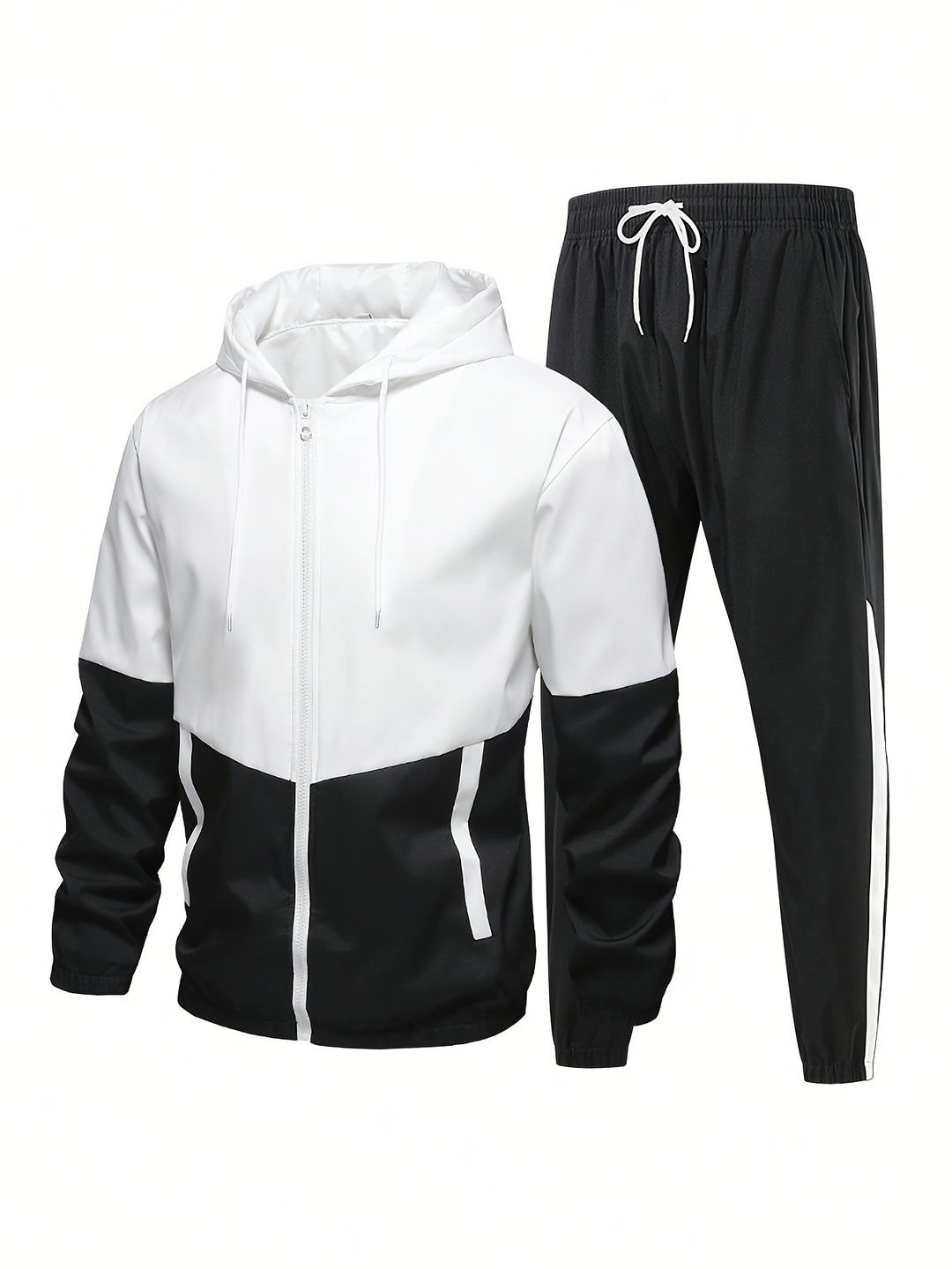 Men's Sports Set | Top & Pants | With Hood & Zip | Light Elastic Polyester