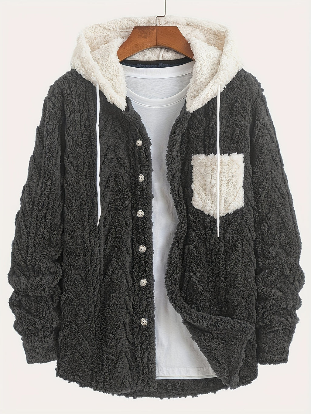 Cozy men's jacket | Warm & Stylish | Double-sided Plush Fleece | Hood & Button