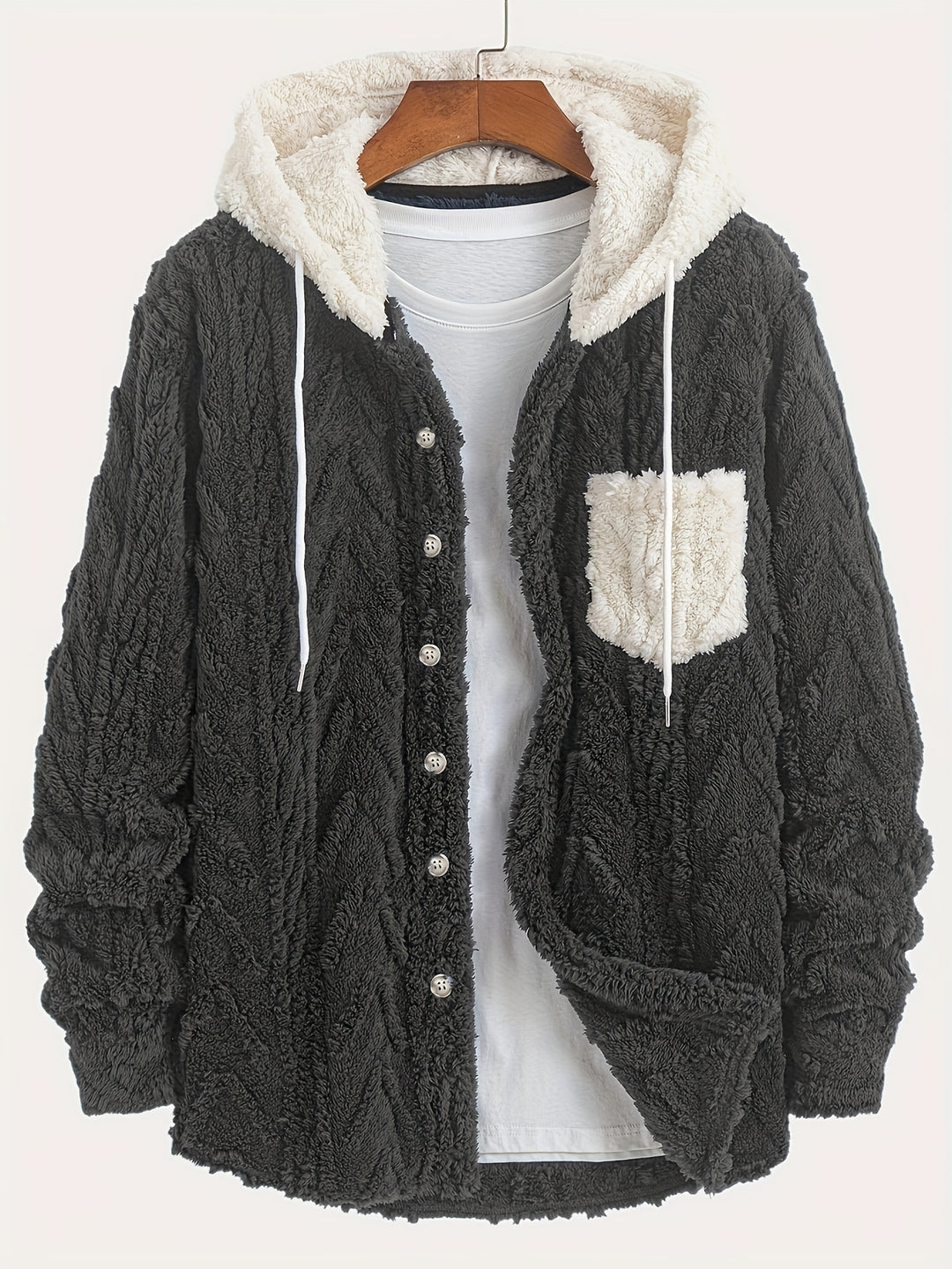 Cozy men's jacket | Warm & Stylish | Double-sided Plush Fleece | Hood & Button