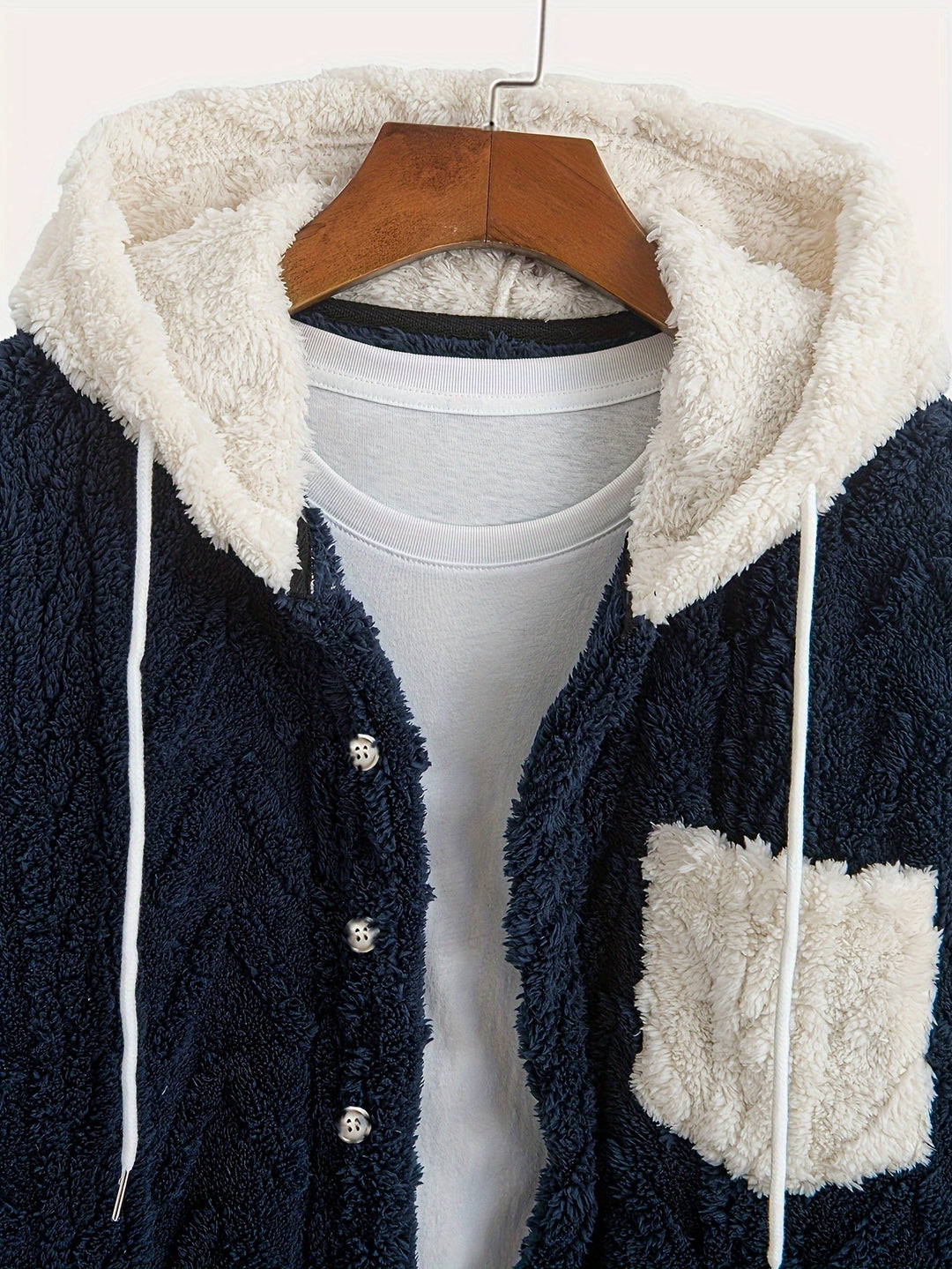 Cozy men's jacket | Warm & Stylish | Double-sided Plush Fleece | Hood & Button