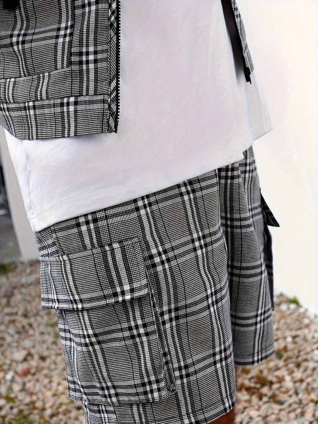 Men's Set | Casual Checkered Vest & Shorts | Breathable Polyester | Summer Fashion with Pockets
