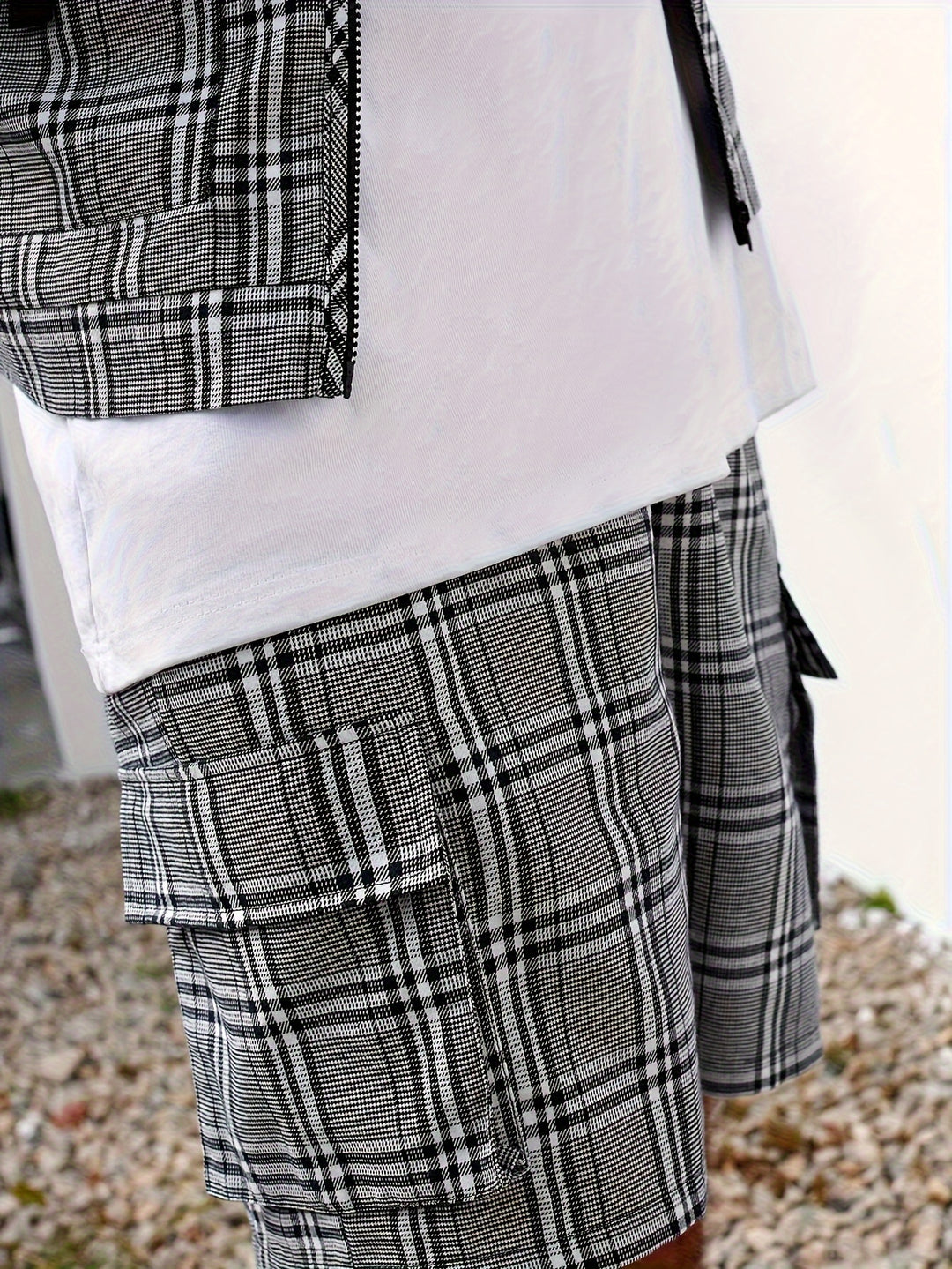 Men's Set | Casual Checkered Vest & Shorts | Breathable Polyester | Summer Fashion with Pockets