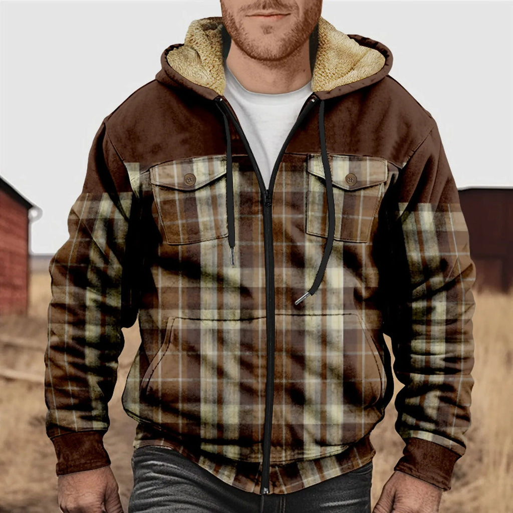 Casual and Cosy Fleece Lined Flannel Jacket for Men with Hood and Zip | Mees
