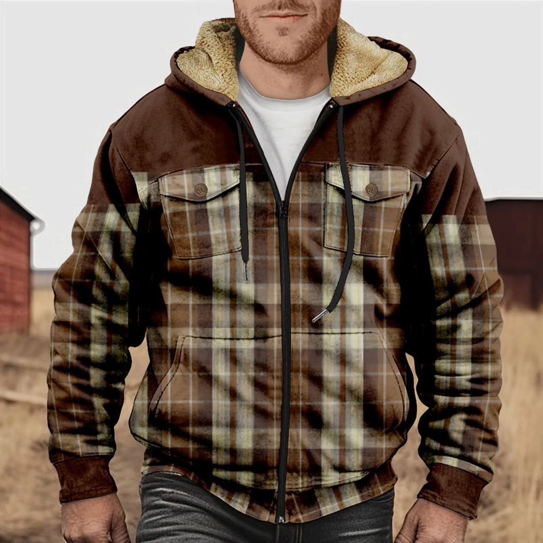 Casual and Cosy Fleece Lined Flannel Jacket for Men with Hood and Zip | Mees