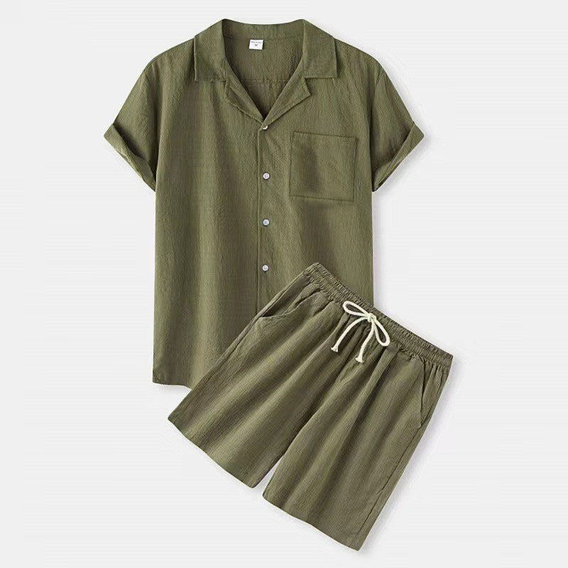 Stylish and Breathable Men's Summer Set with Short Sleeve Shirt and Elastic Waist Shorts | Odin