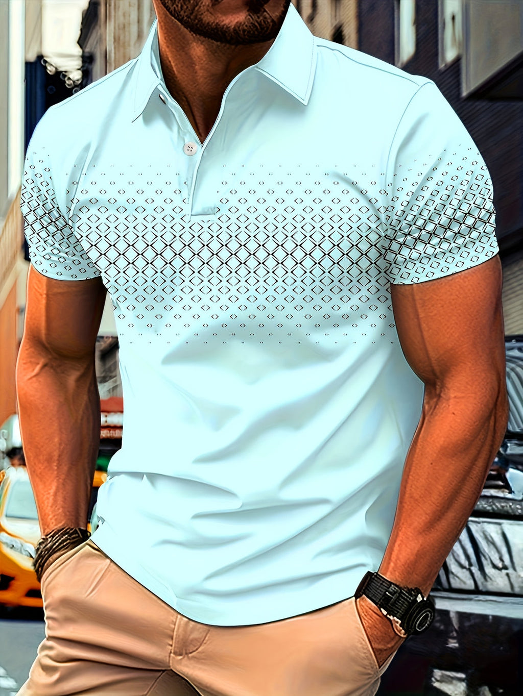 Men's Polo Shirt | Black Diamond Print | Casual & Comfortable | Stretch Fabric