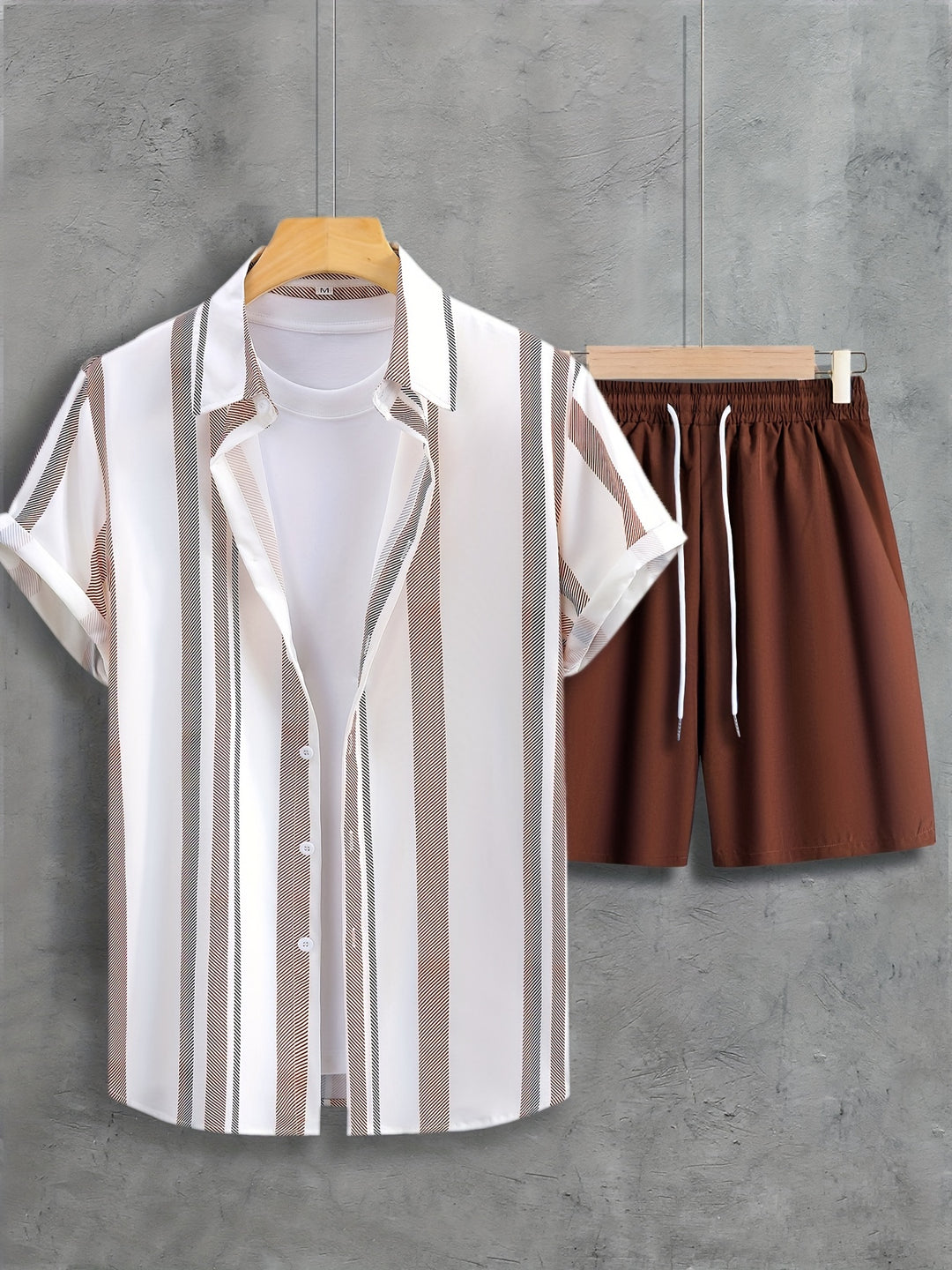 Men's Summer Set | Baroque Striped Shirt & Drawstring Shorts | Retro & Stylish