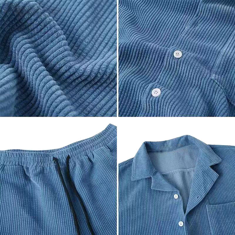 Men's Summer Set | Short Sleeve & Corduroy | Casual & Comfortable | Solid Colour