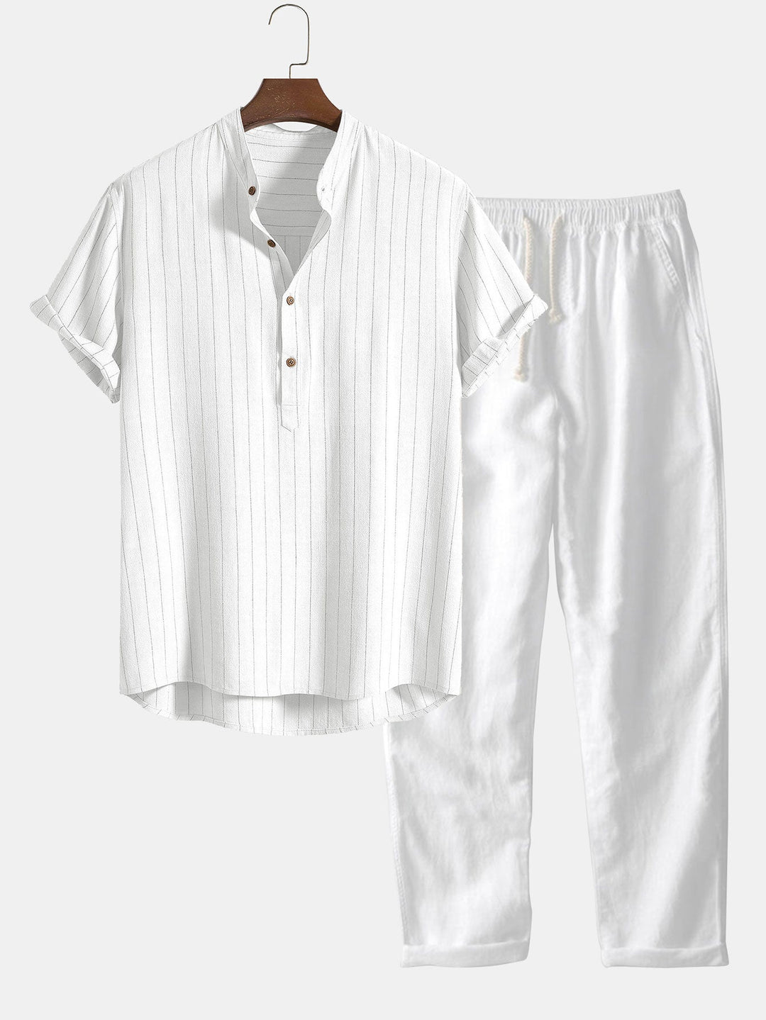 Men's Summer Set | Short-sleeved Shirt & Trousers | Classic & Casual with Stand-up Collar