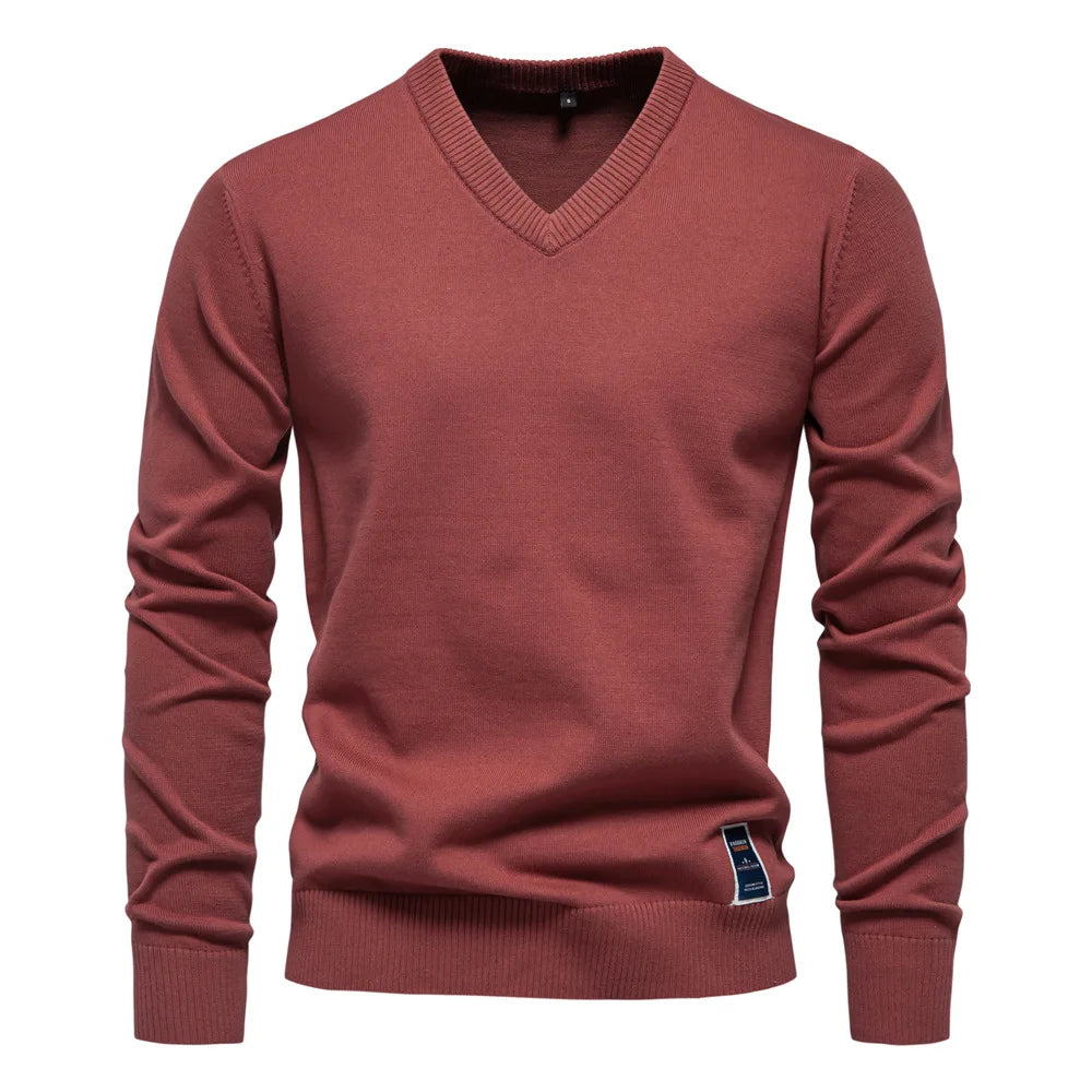 Men's - Classic V-Neck Jumper - Soft Knit Fabric - Elegant Comfort Wear