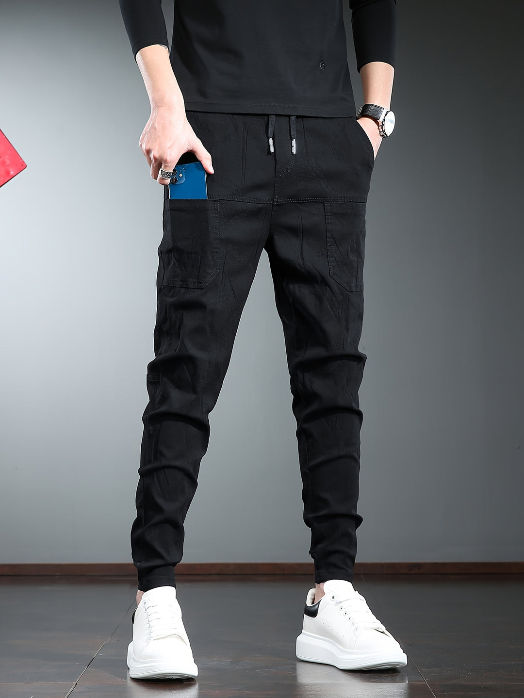 Cargo Trousers Men's | Slim Fit Outdoor Style | Multiple Pockets & Print | Woven Fabric
