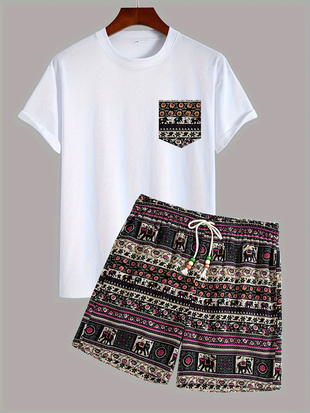 Men's Boho Set | Lively & Stylish | Tribal Print T-Shirt & Shorts | Cotton