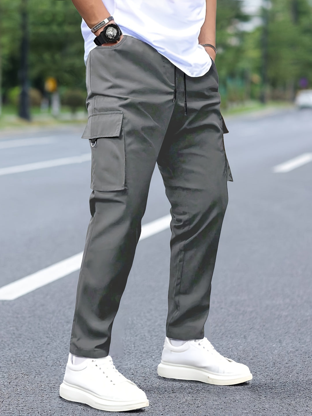 Cargo Trousers Men | Adjustable Waistband | Multiple Pockets | Polyester