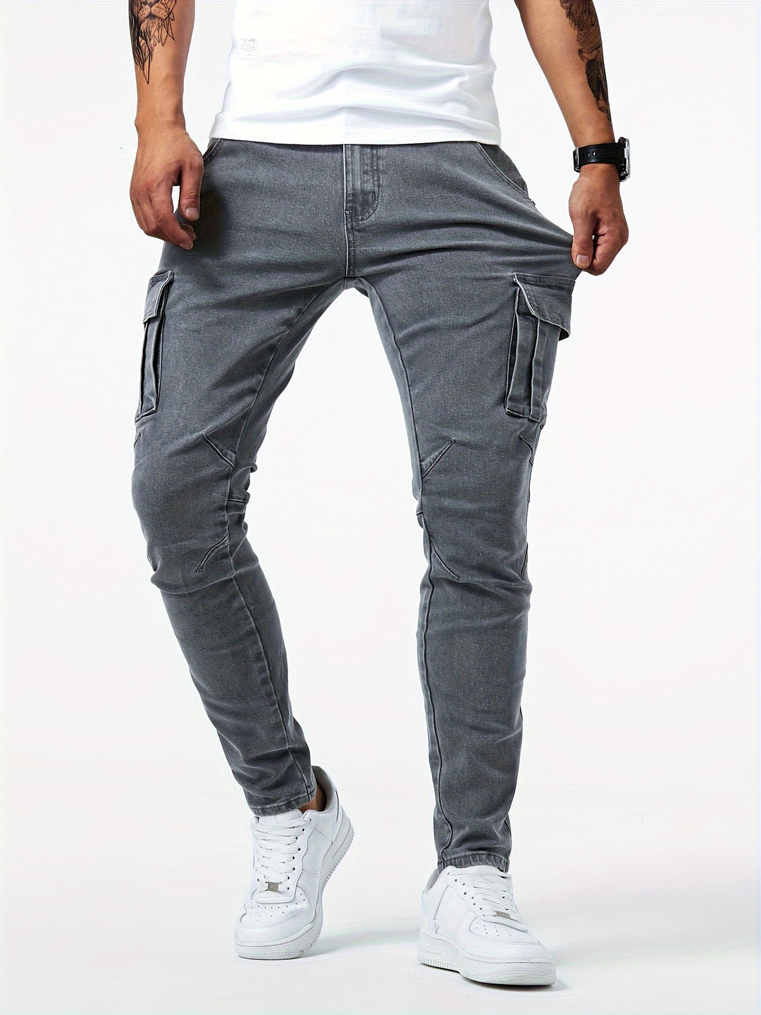 Men's Cargo Jeans | Slim fit | Multiple pockets & Stretch | Casual street style