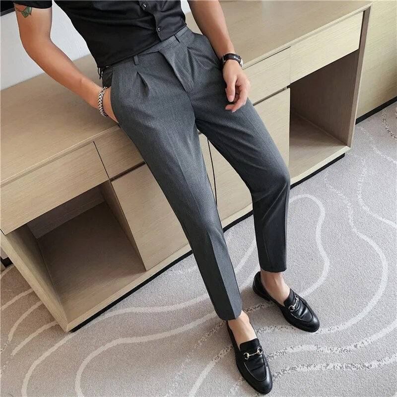 Elegant Slim-Fit Dress Pants for Men with Belt Design and Timeless Refinement | Simon