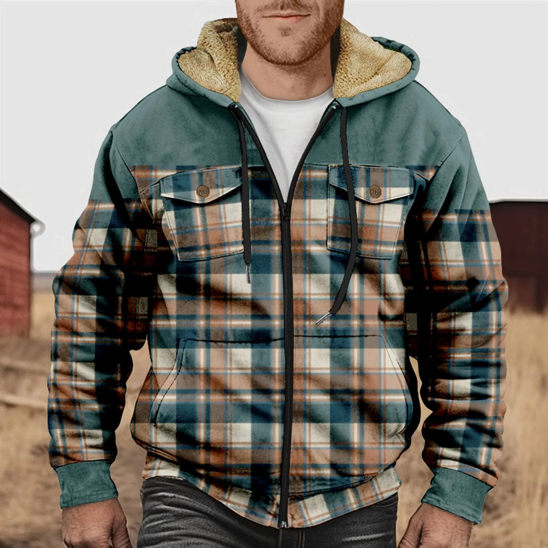 Casual and Cosy Fleece Lined Flannel Jacket for Men with Hood and Zip | Mees