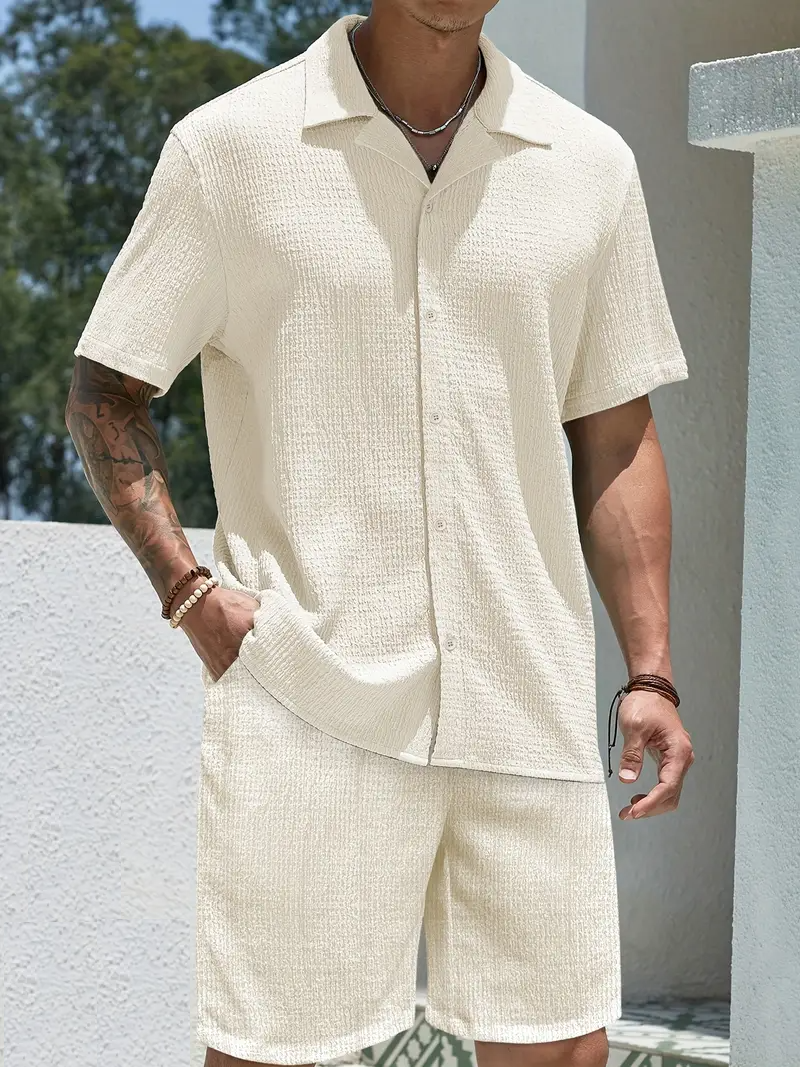 Men's Summer Set | Checkered Texture Shirt & Shorts | Light & Casual