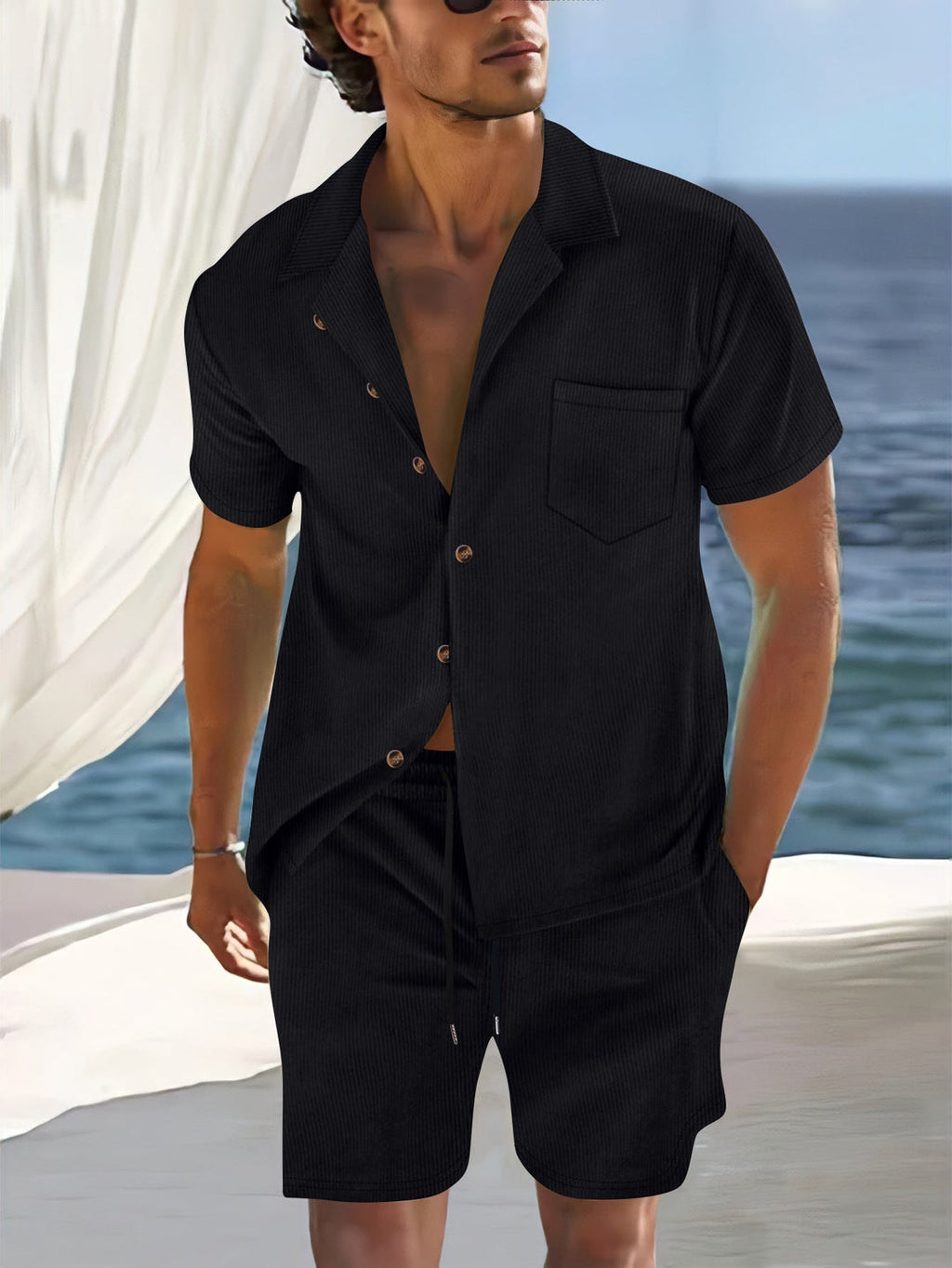 Men's Summer Set | Linen look | Shirt & Shorts | Breathable & Beach-ready