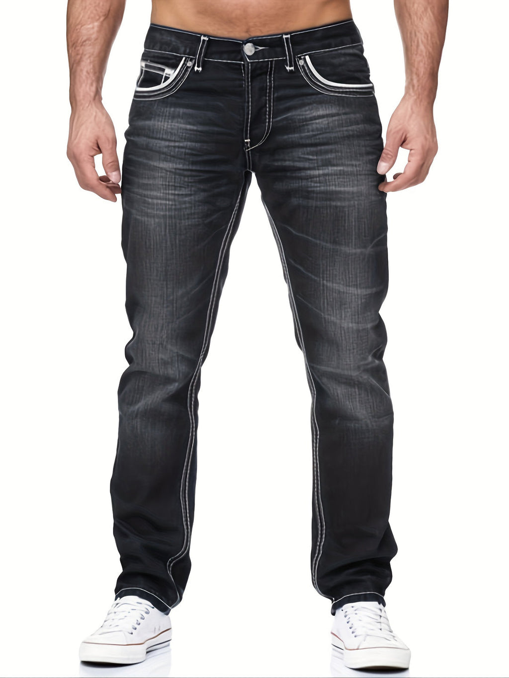 Men's Jeans | Slim Fit | Stretch Denim & Embroidered Pocket | Casual Style
