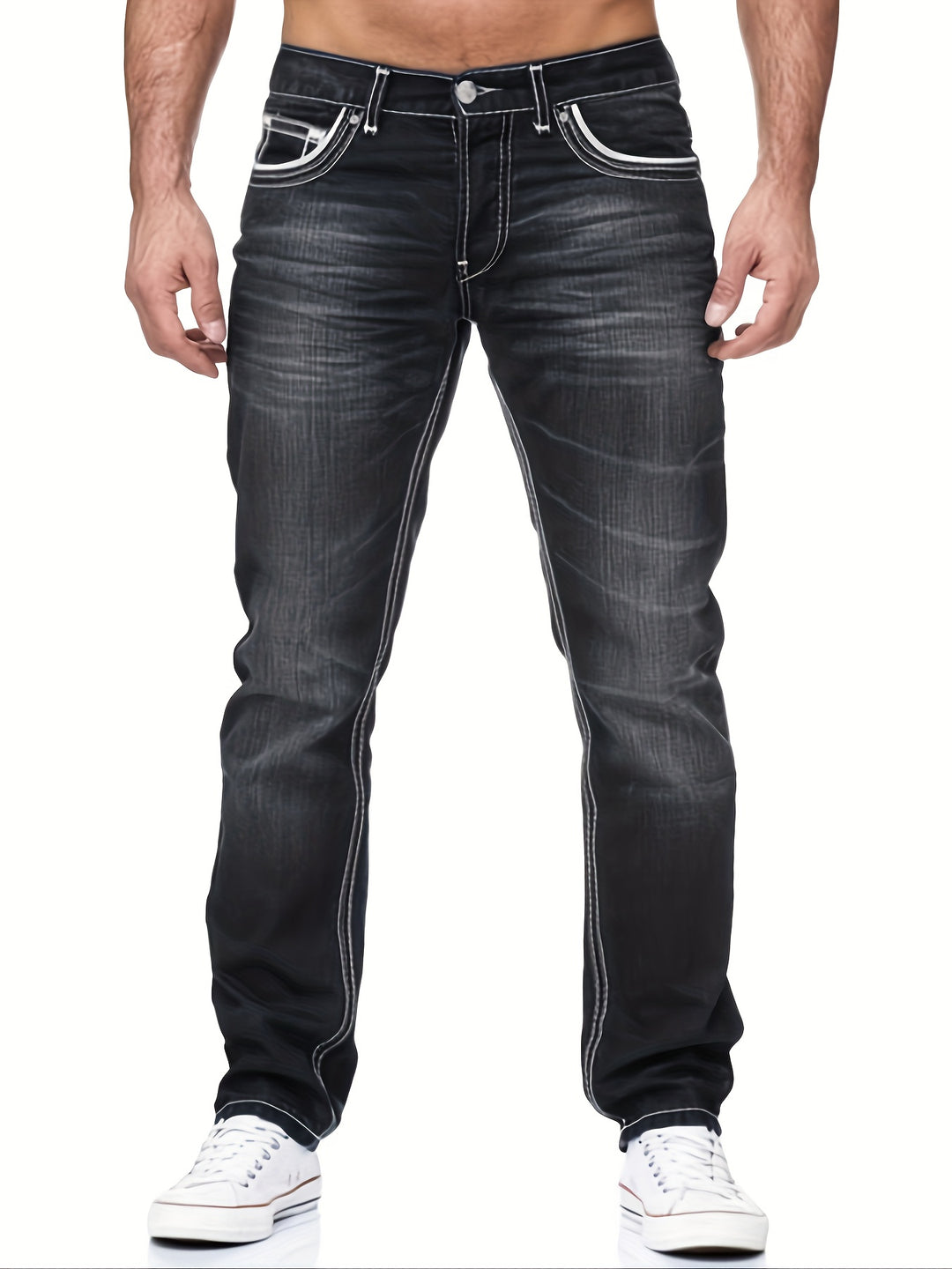Men's Jeans | Slim Fit | Stretch Denim & Embroidered Pocket | Casual Style