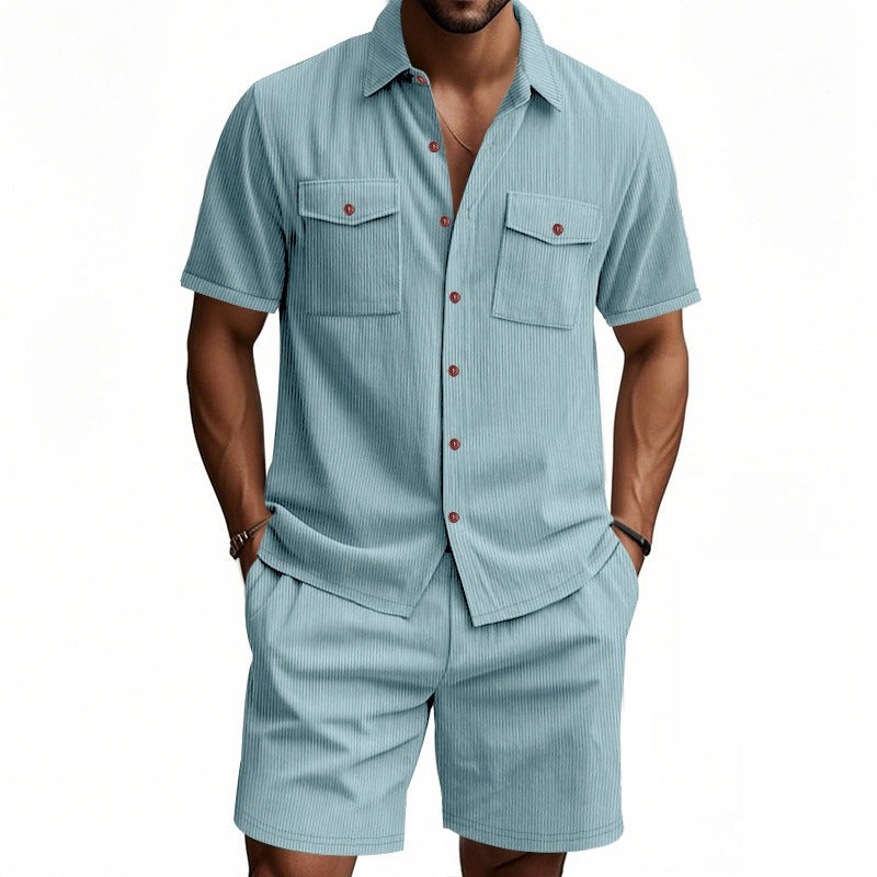 Men's Summer Set | Solid Colour Shirt & Shorts | Stylish & Breathable
