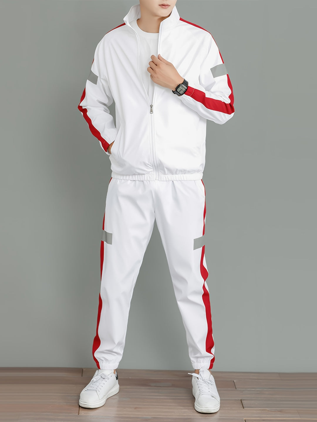 Men's Sports Set | Reflective Zip-Up Jacket & Sweatpants | Breathable & Comfortable