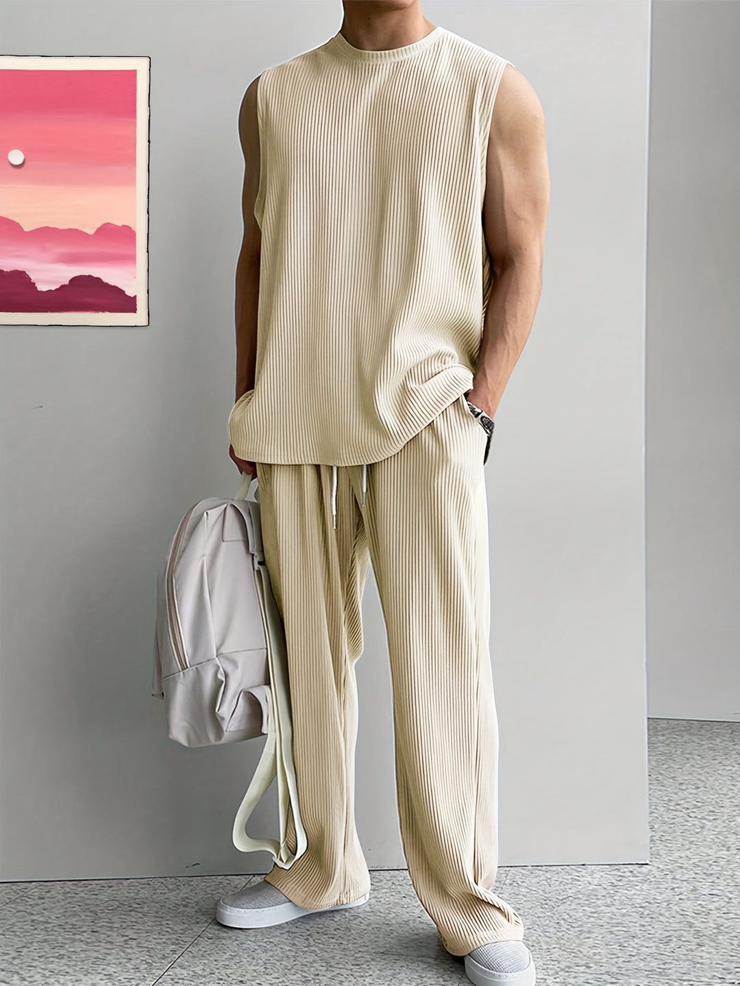 Men's set | Sleeveless Tank Top & Trousers with Drawstring | Casual Summer Comfortwear