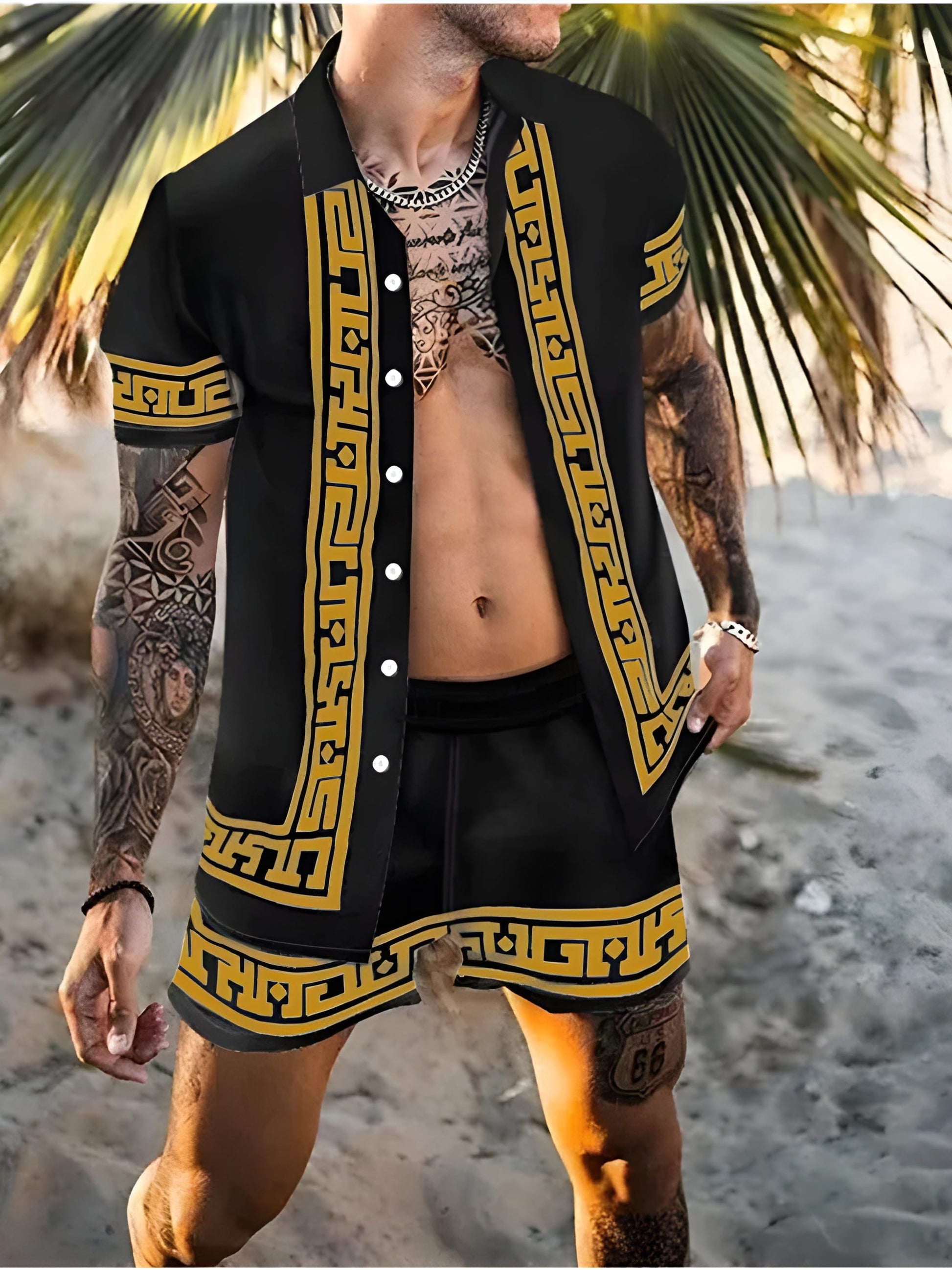 Men's Summer Set | Hawaii Shirt & Shorts | Two-piece Beach Set | Button-down & Print