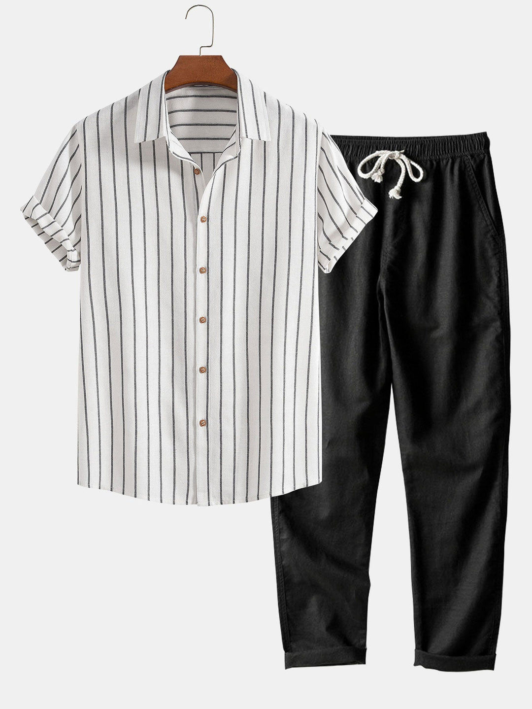 Men's Set | Short-Sleeve Shirt & Pants | Summer Comfort & Versatile | Polyester-Cotton Blend