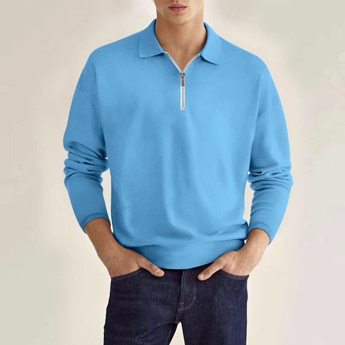 Classic Long Sleeve Zipper Polo Shirt for Men with urabn elegance and unique design | Luuk