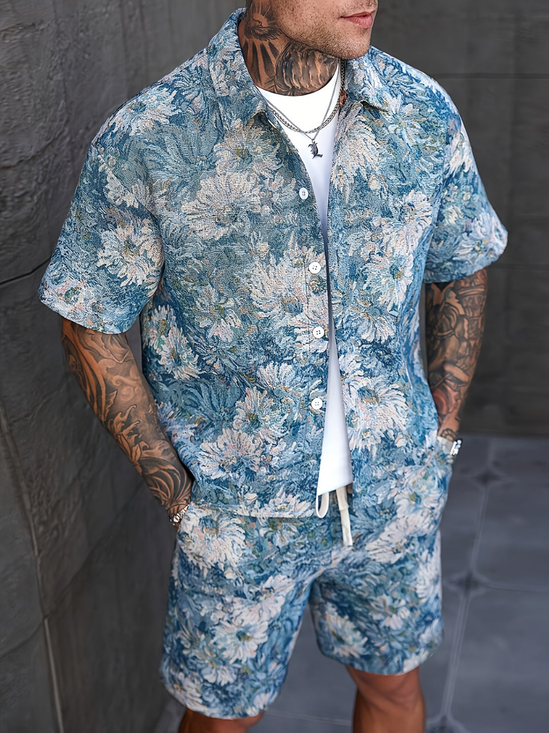 Men's Set | Floral Print Shirt & Shorts | Short Sleeve & Loose Fit | Summer Casual