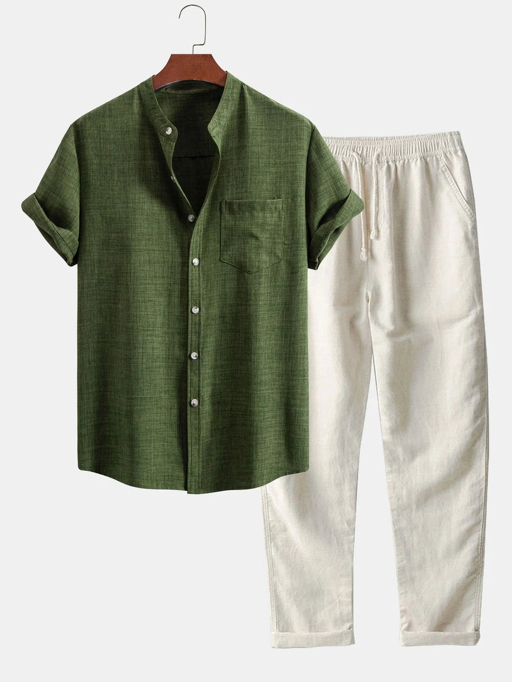 Men's Set | Short-Sleeve Shirt & Straight Trousers | Breathable & Casual | Lightweight