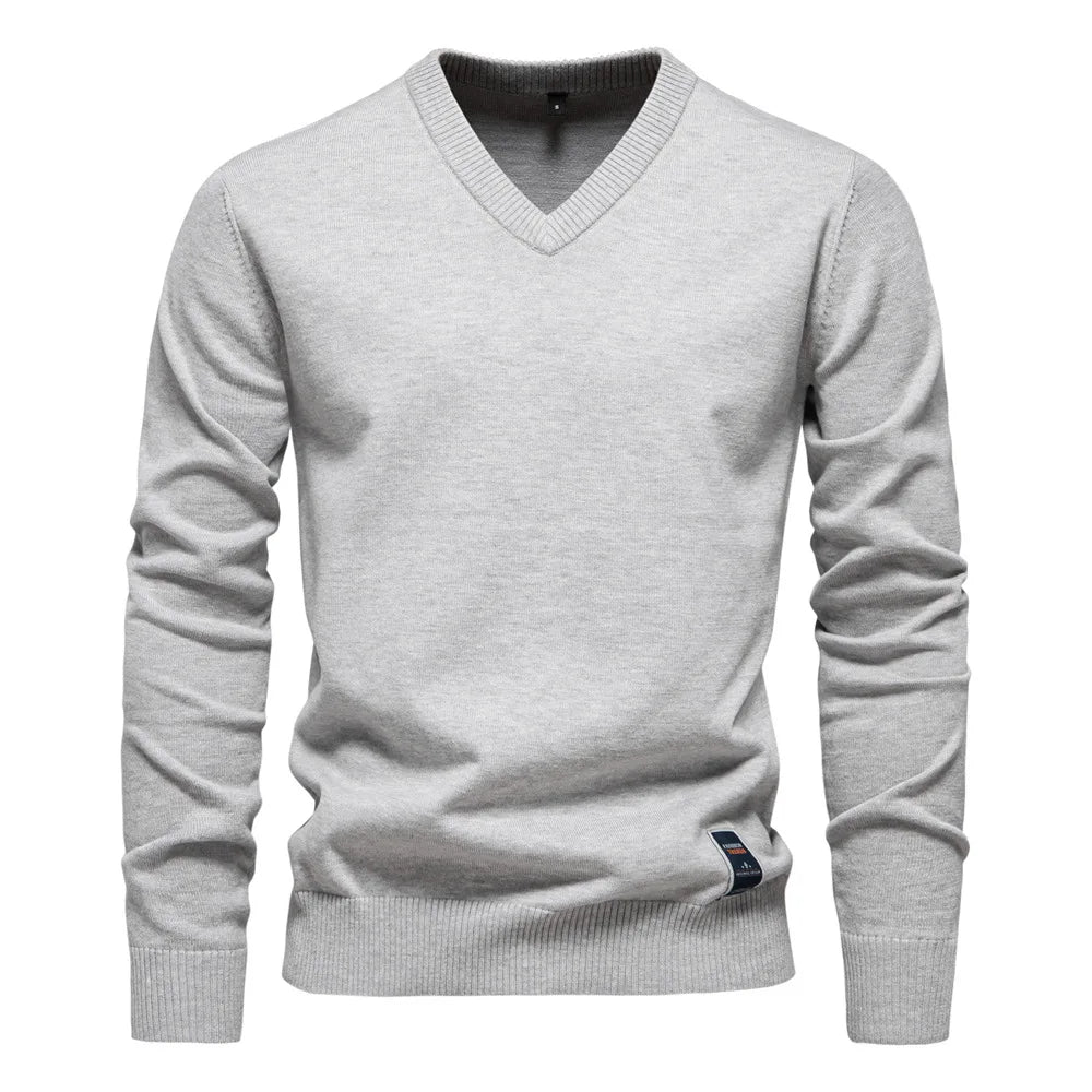 Men's - Classic V-Neck Jumper - Soft Knit Fabric - Elegant Comfort Wear