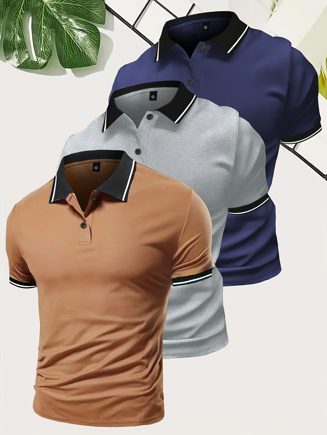 Men's 3 Piece Polo Shirt | Casual & Solid Colour | Lightweight Polyester | Short Sleeve