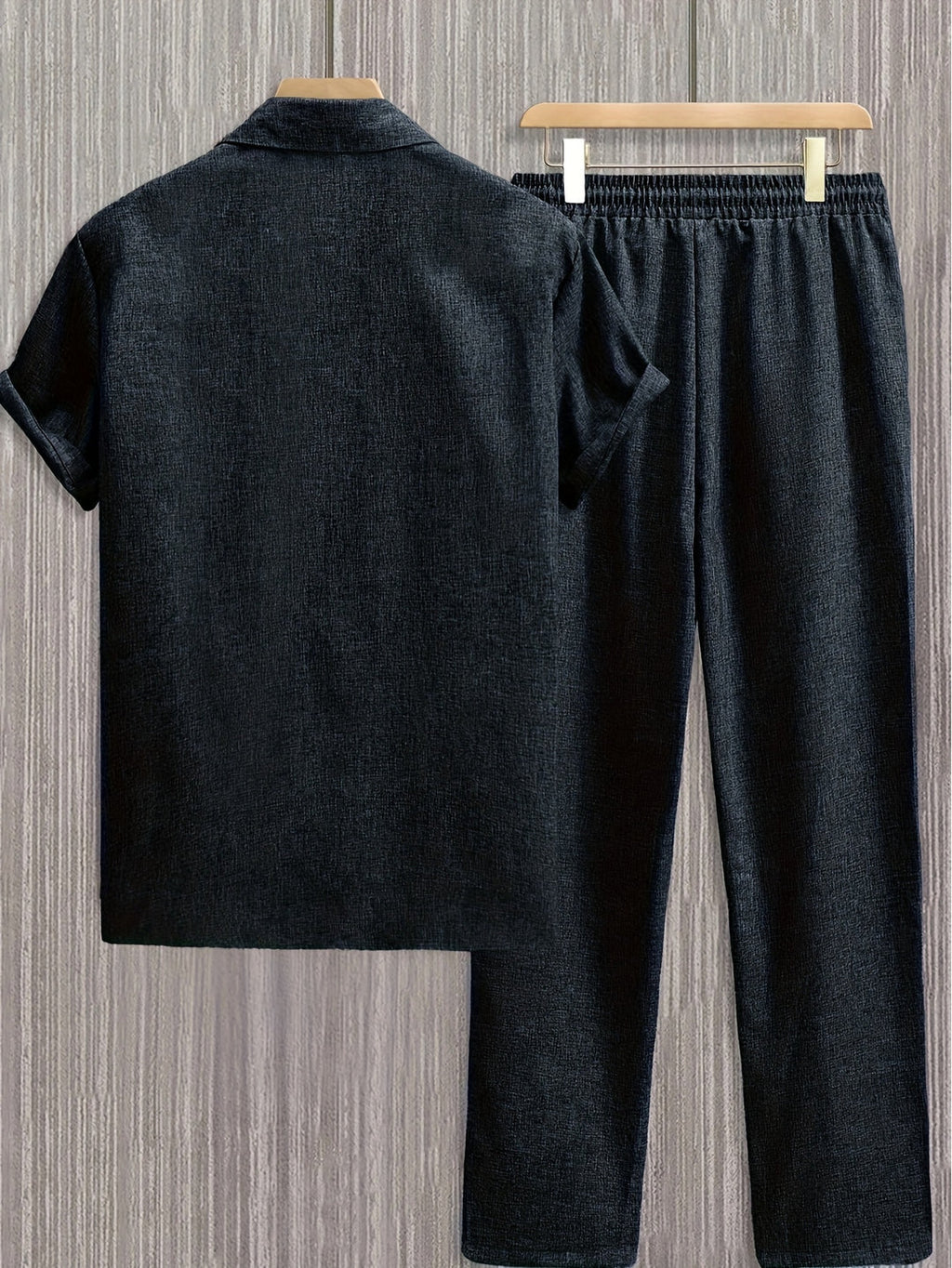 Men's Set | Solid Colour Shirt with Revers & Long Pants | Summer Casual Outfit