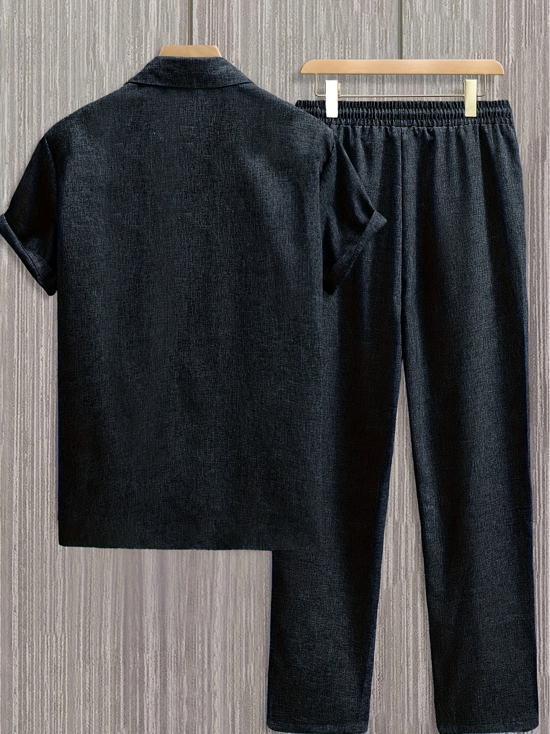 Men's Set | Solid Colour Shirt with Revers & Long Pants | Summer Casual Outfit