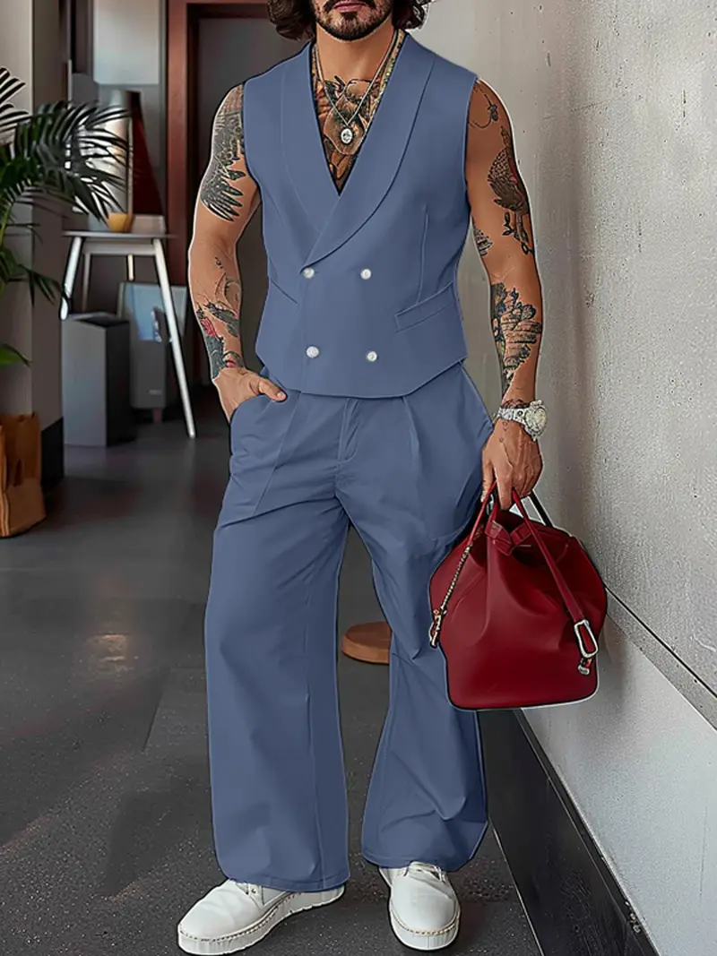 Elegant and stylish men's set with vest and straight-leg trousers for summer look | Alexander